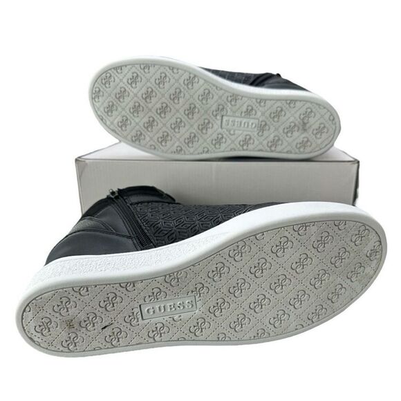 Guess Blairin 4 Rhinestone Logo Print Wedge Black Hi Top Sneakers 9.5 M Black - Picture 7 of 10